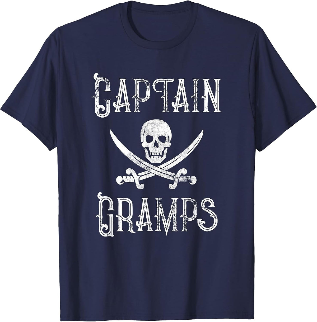 Captain Gramps Pirate Skull Crossed Swords Grandpa Name Fun T-Shirt - Navy Blue