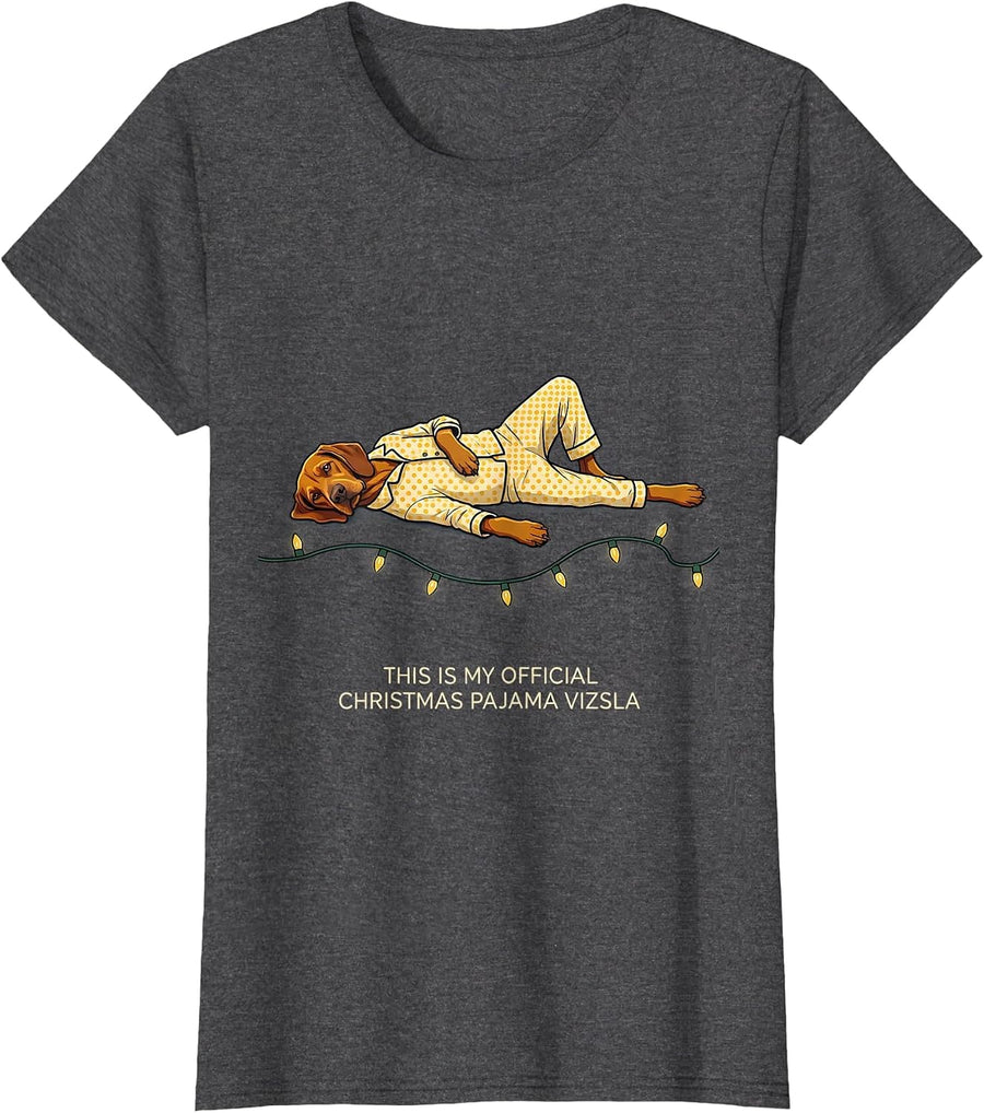 Women's This Is My Official Christmas Pajama Vizsla Dog Lover T-Shirt - Dark Heather Grey