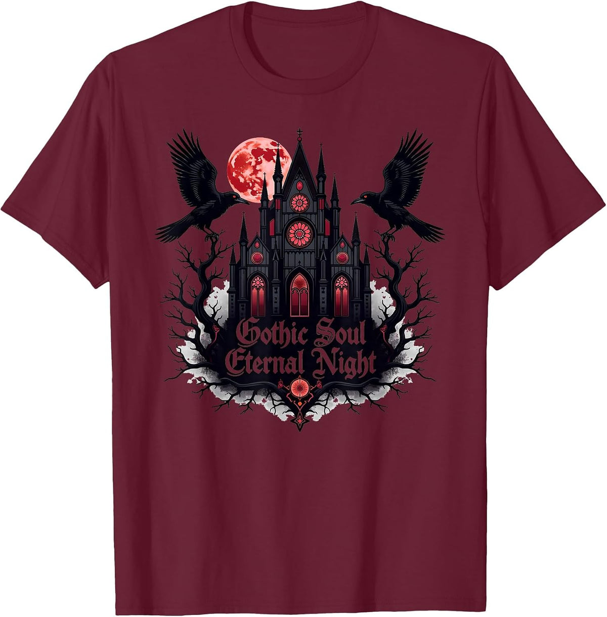 Gothic Soul Eternal Night Dark Aesthetic T-Shirt - Burgundy