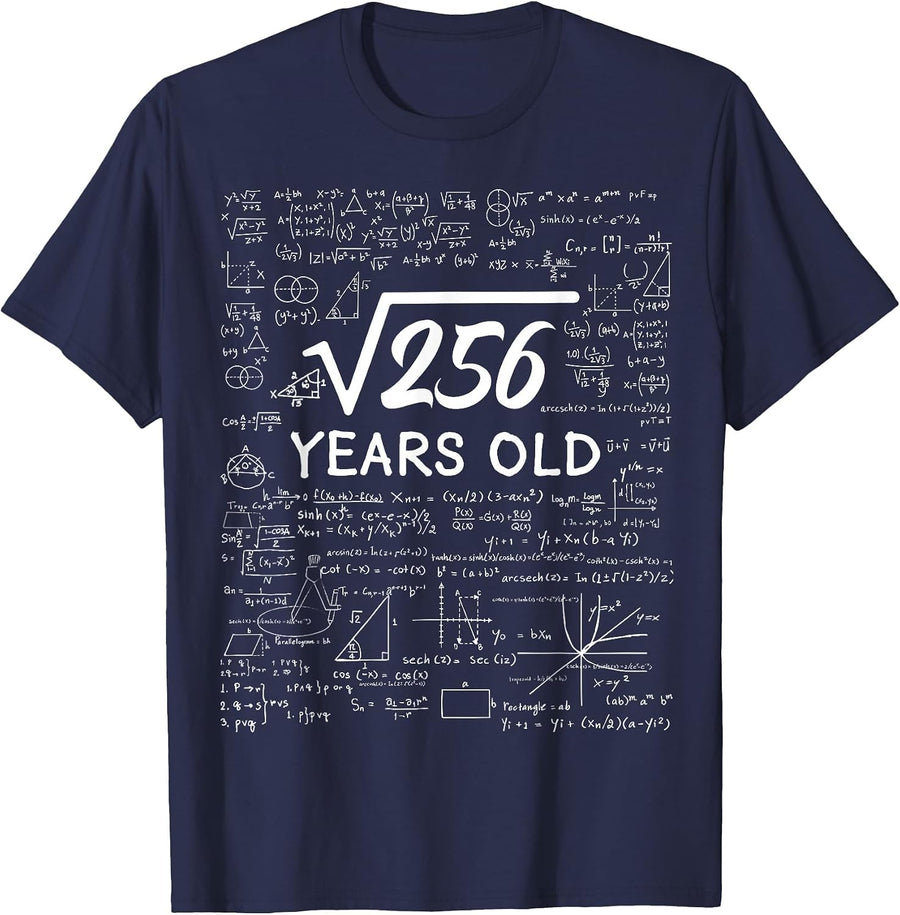 16 Birthday Boy Men Son Him Girl Funny Math 16th Birthday T-Shirt - Navy Blue
