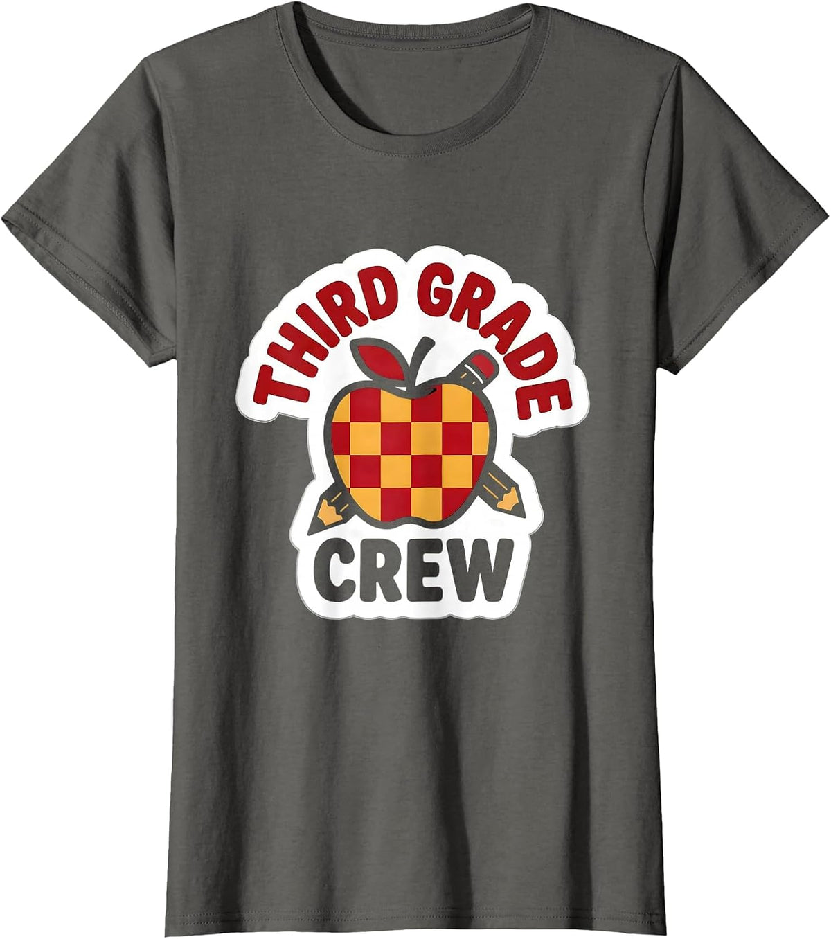 Women's Third Grade Crew Cute Teacher Pencil Apple Back To School T-Shirt - Asphalt Grey