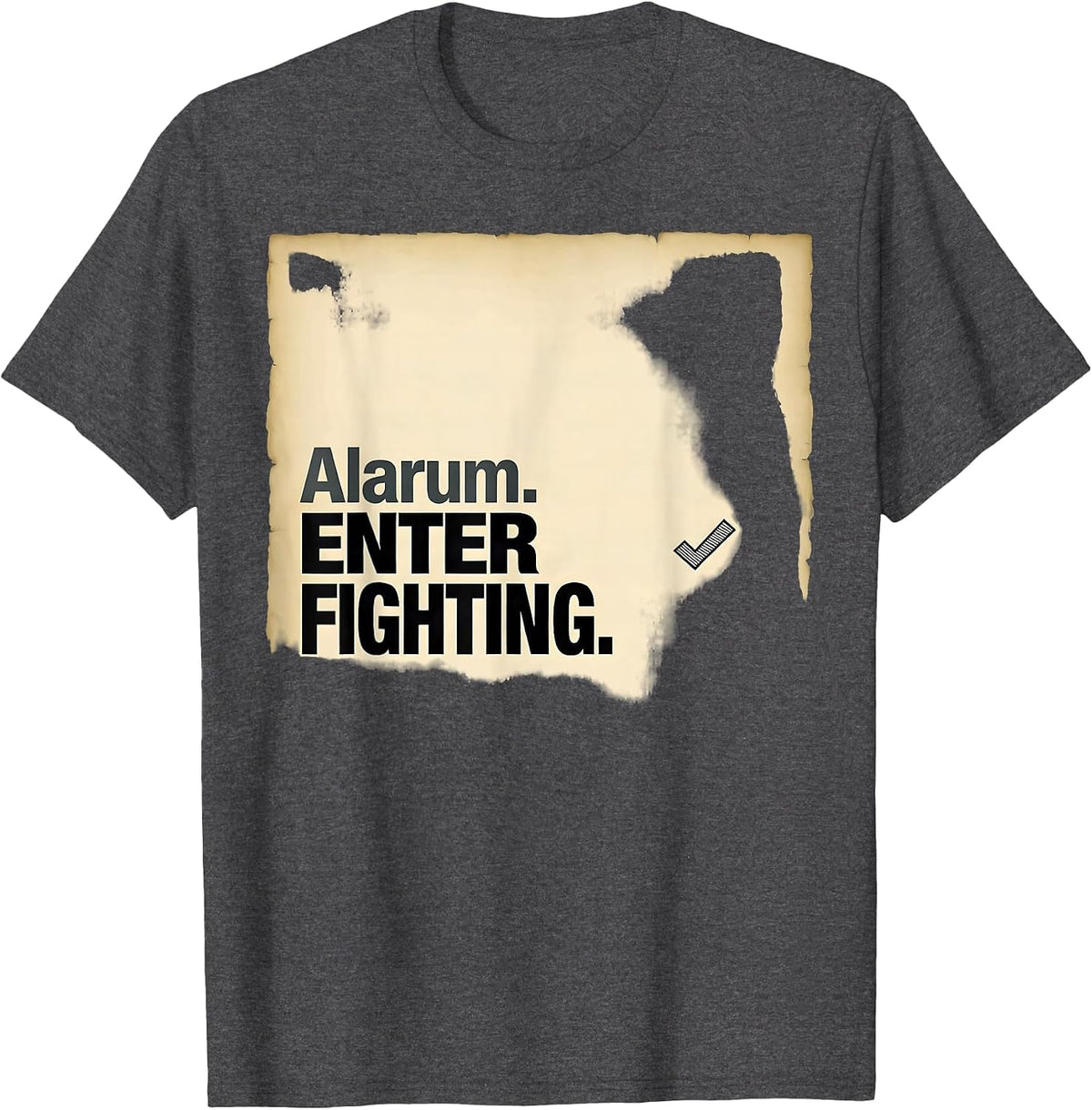 Men's Alarum Enter Fighting Funny Shakespeare Quote Literary Humor T-Shirt - Dark Heather Grey