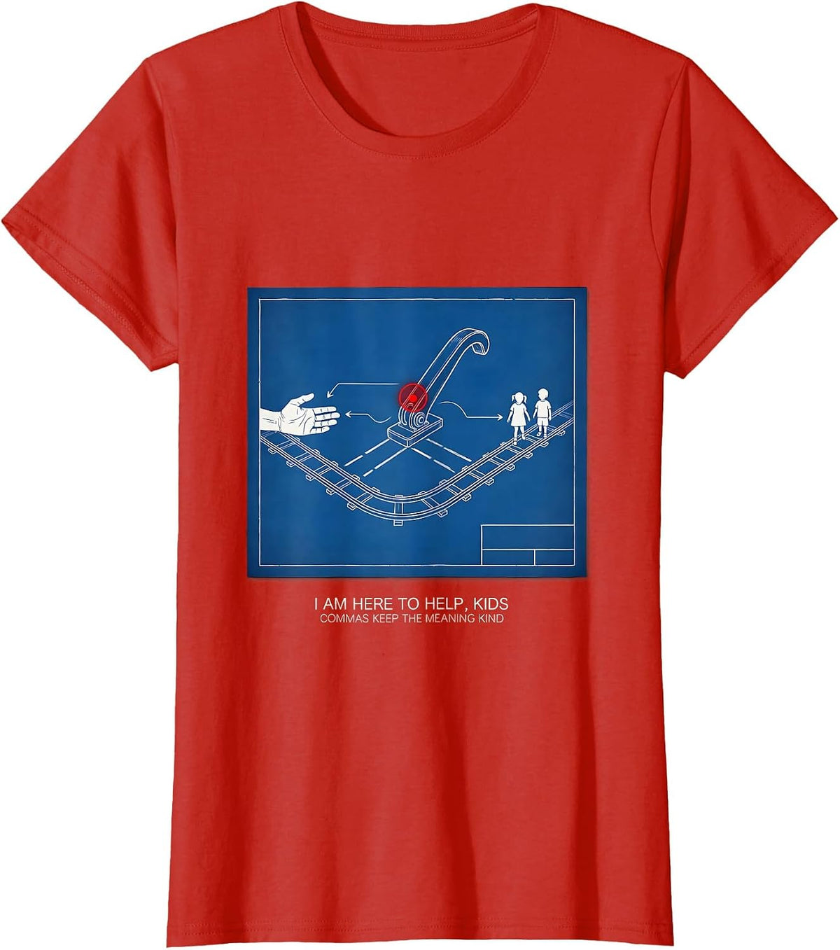 I Am Here To Help, Kids — Commas Keep The Meaning Kind T-Shirt - Red