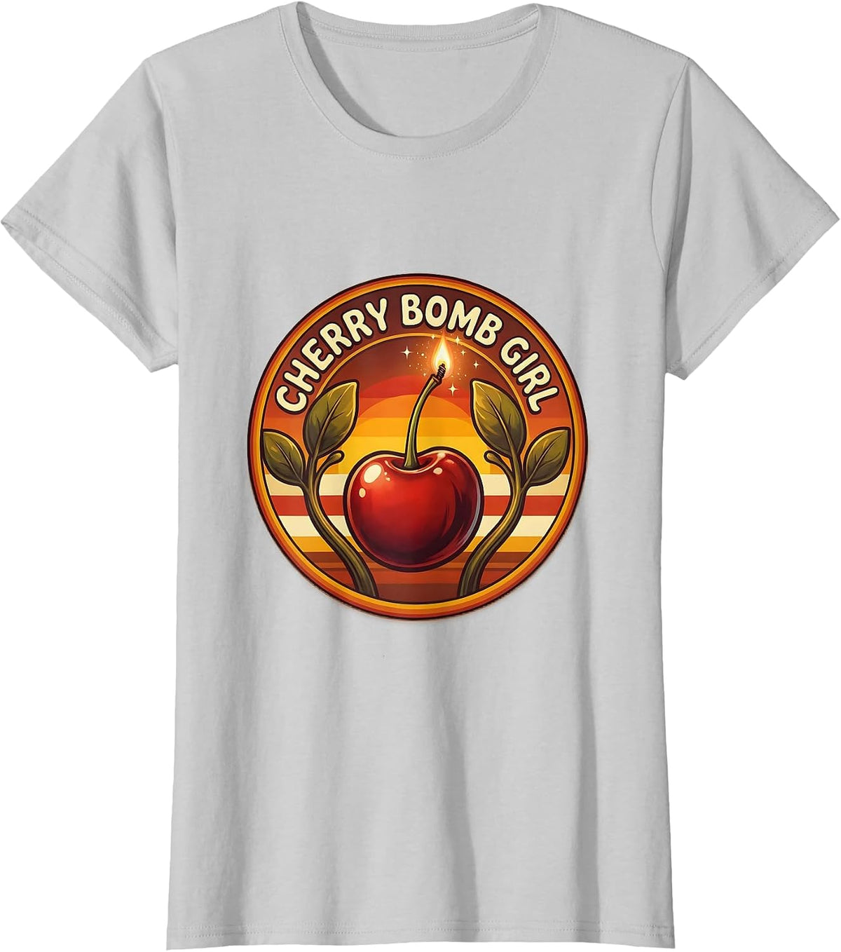 Cherry Bomb Girl Bold Graphic Design T-Shirt - Silver Grey