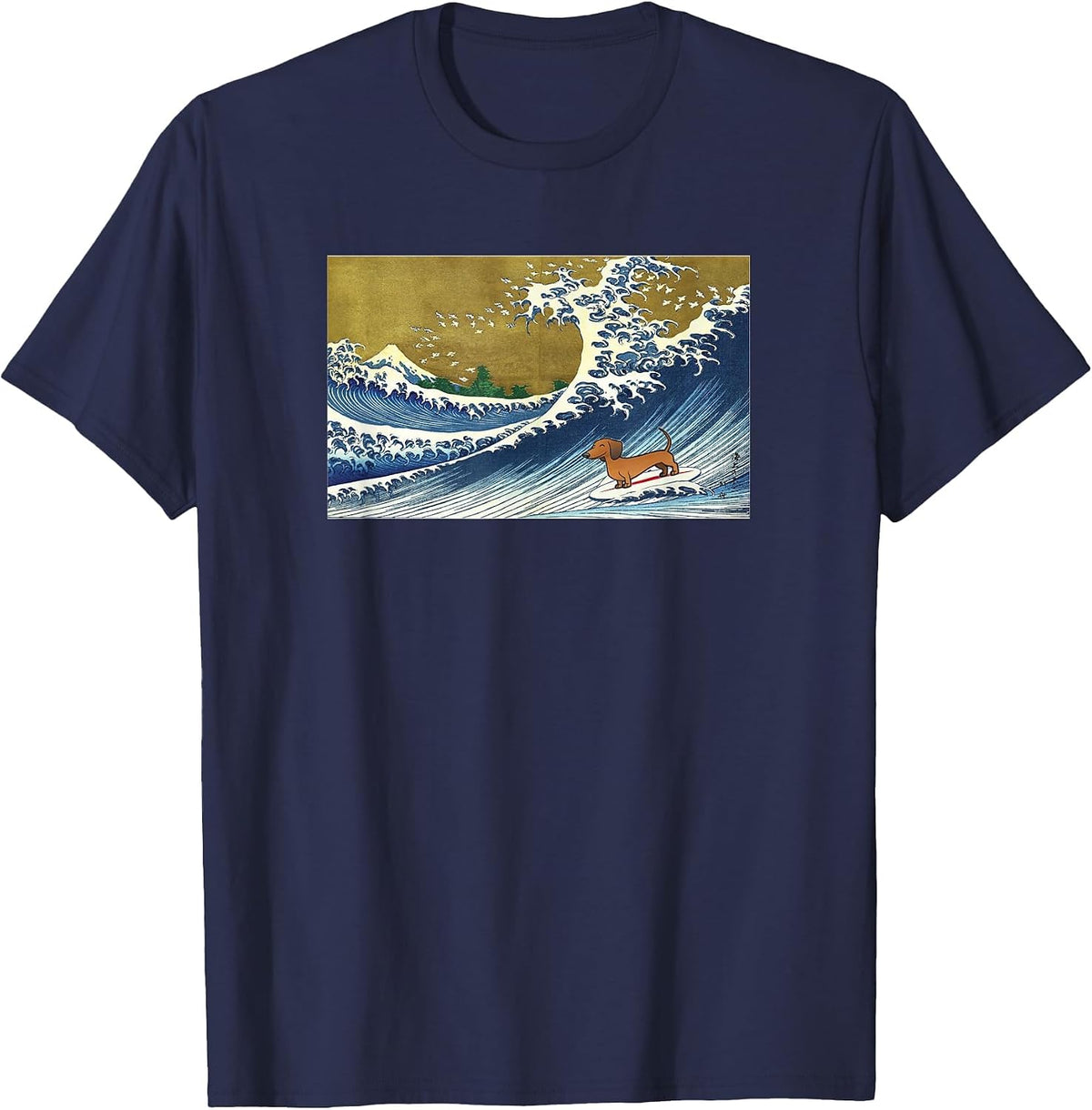 Funnny Retro Vintage Surfing a Wave Dachshund Lover T-Shirt - Navy Blue