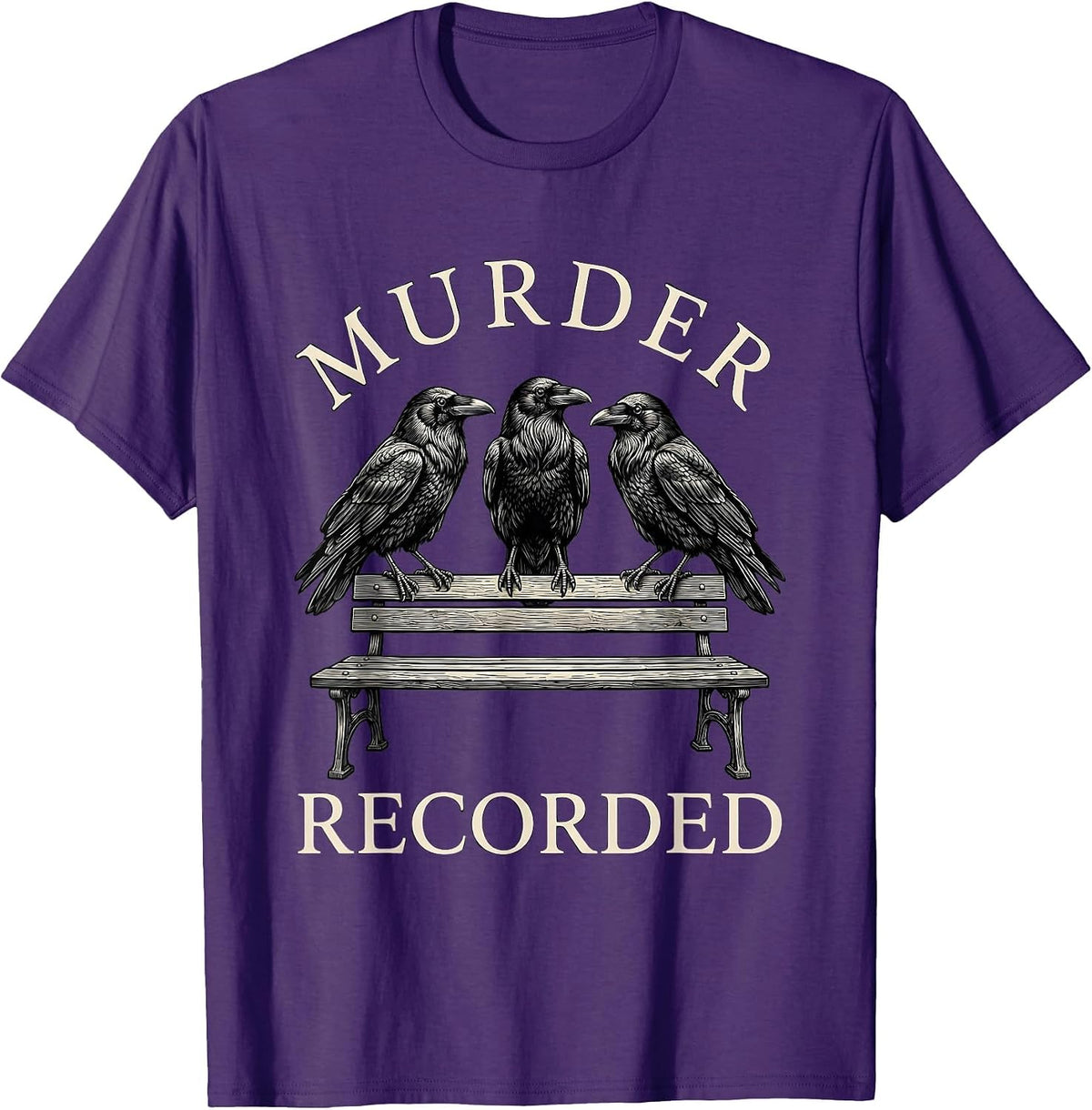Men's Murder Recorded Dark Humor Crow Raven Bird Lover Gothic T-Shirt - Purple