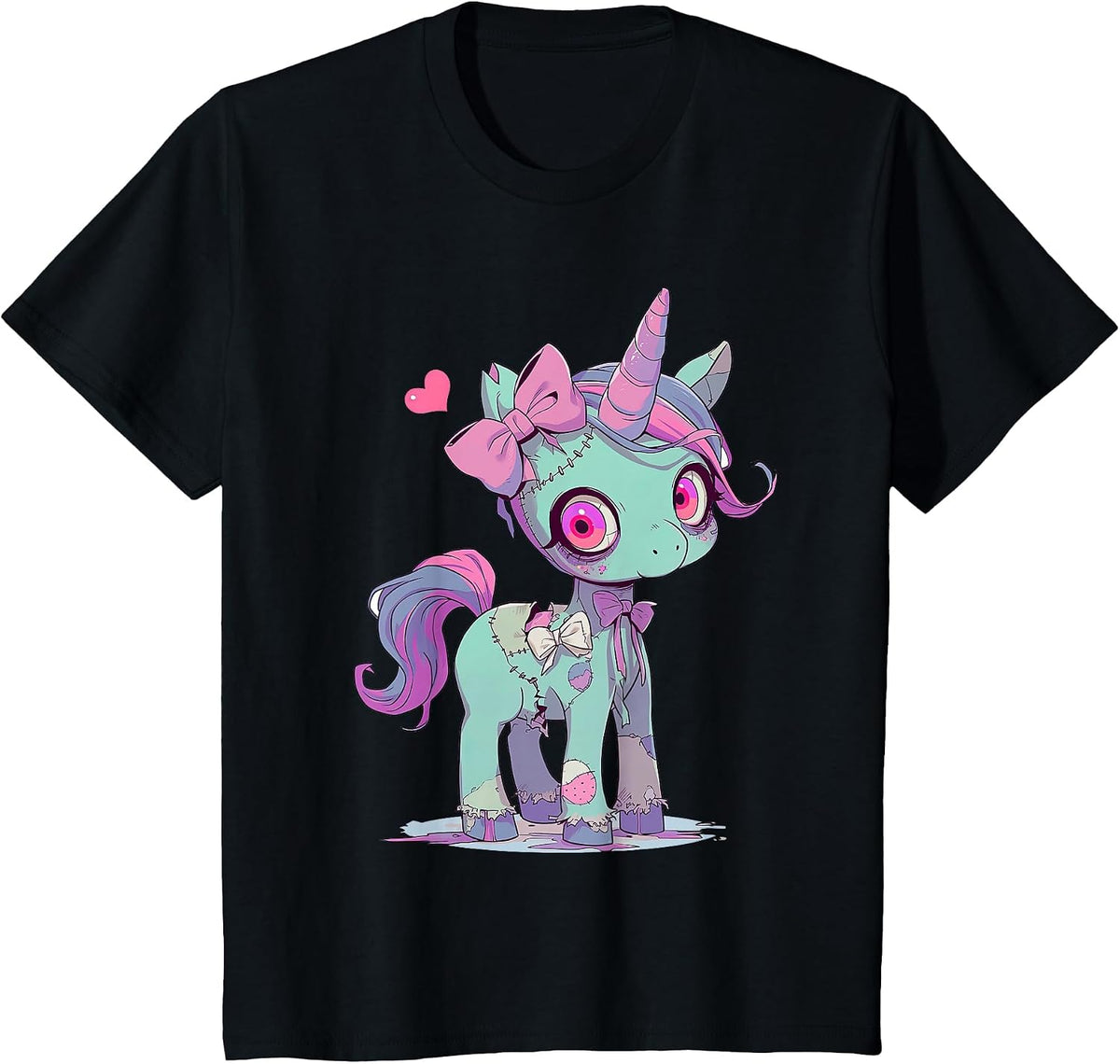 Kawaii Pastel Goth Creepy Cute Witchy Zombie Unicorn Tees T-Shirt - Black