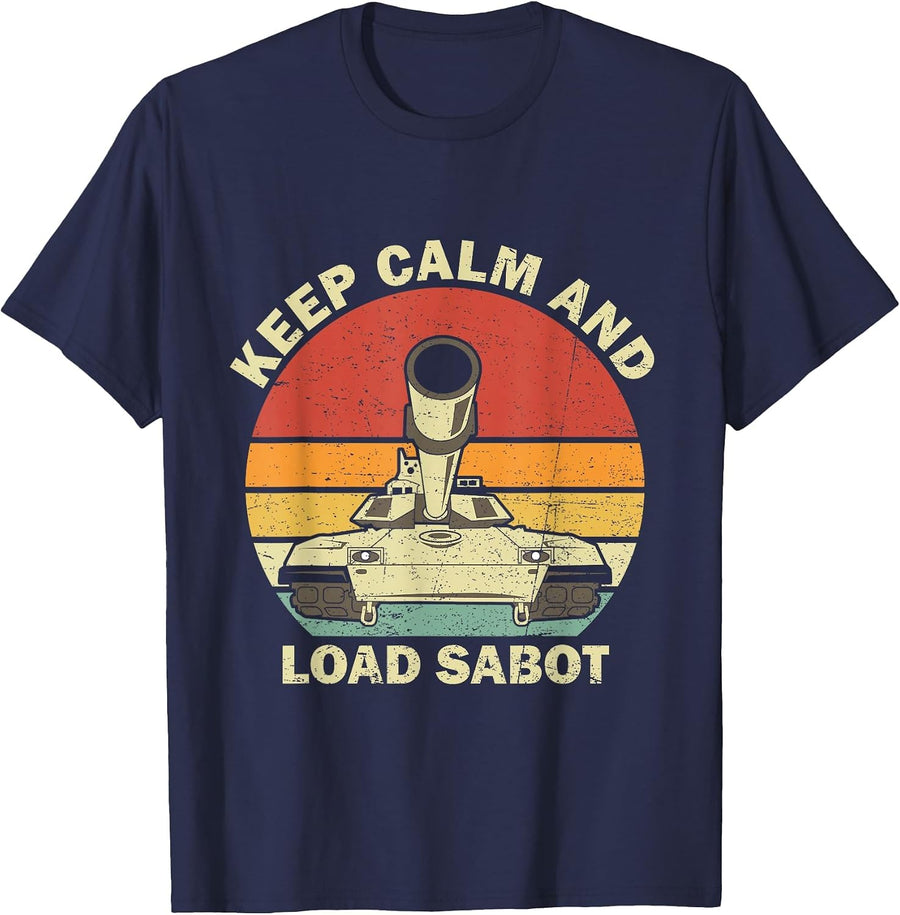 Keep Calm and Load Sabot Vintage Retro Funny M1 Abrams Tank T-Shirt - Navy Blue