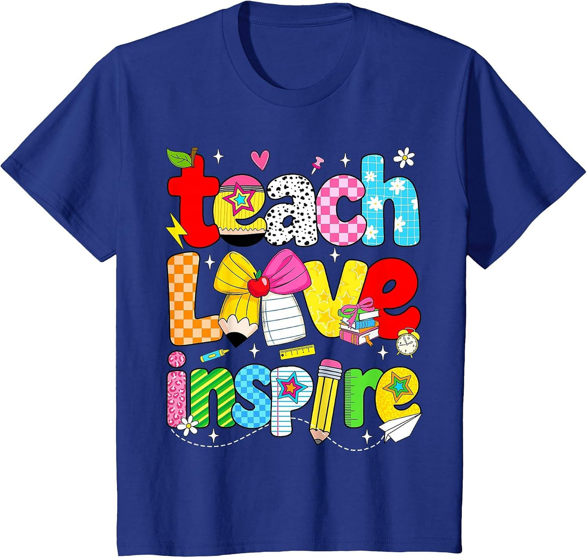 Teach Love Inspire Trendy Teacher Back to School First Day T-Shirt - Royal Blue