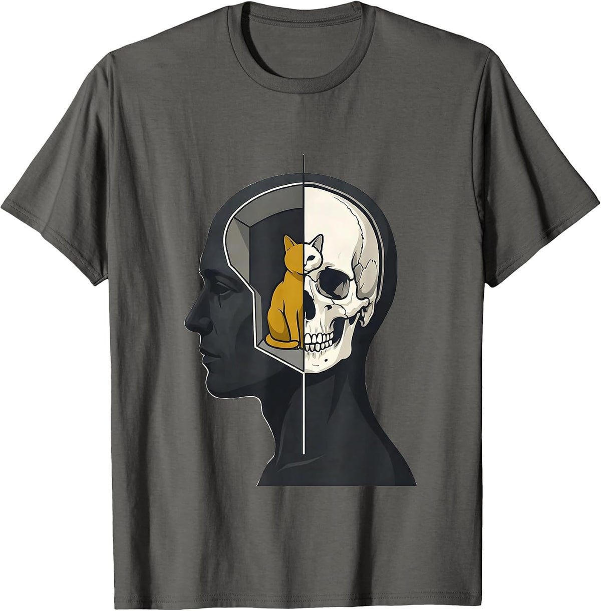 Men's Schrodingers Cat Quantum Physics Humor Conceptual Design T-Shirt - Asphalt Grey