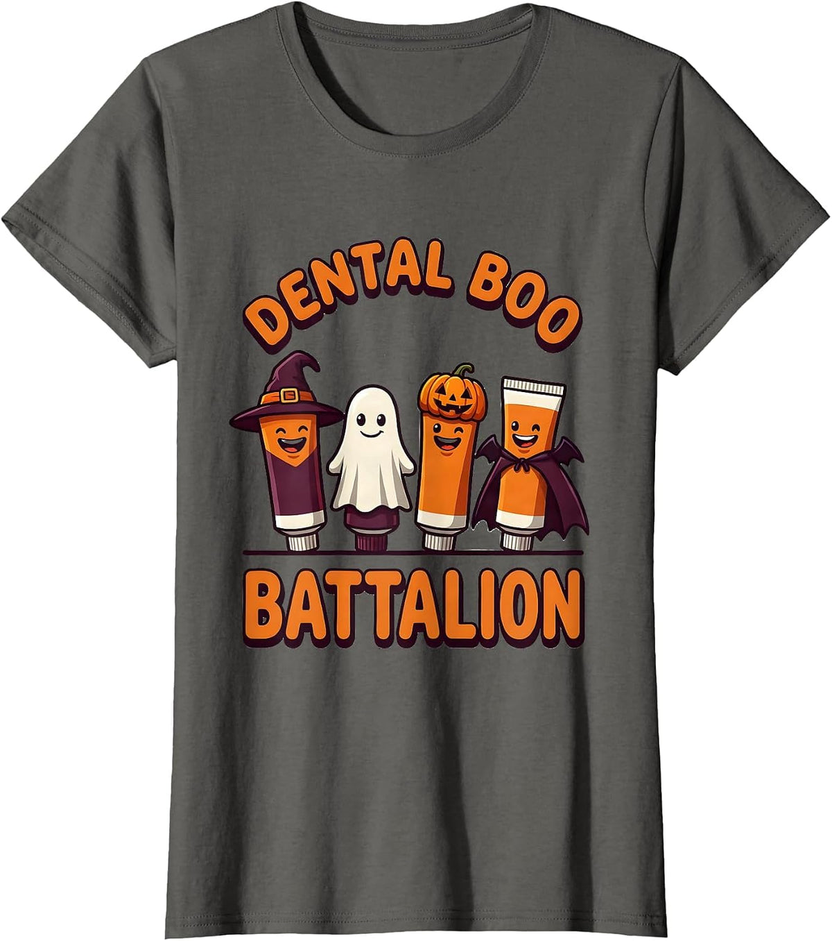 Women's Dental Boo Battalion Funny Dentist Halloween Costume Humor T-Shirt - Asphalt Grey
