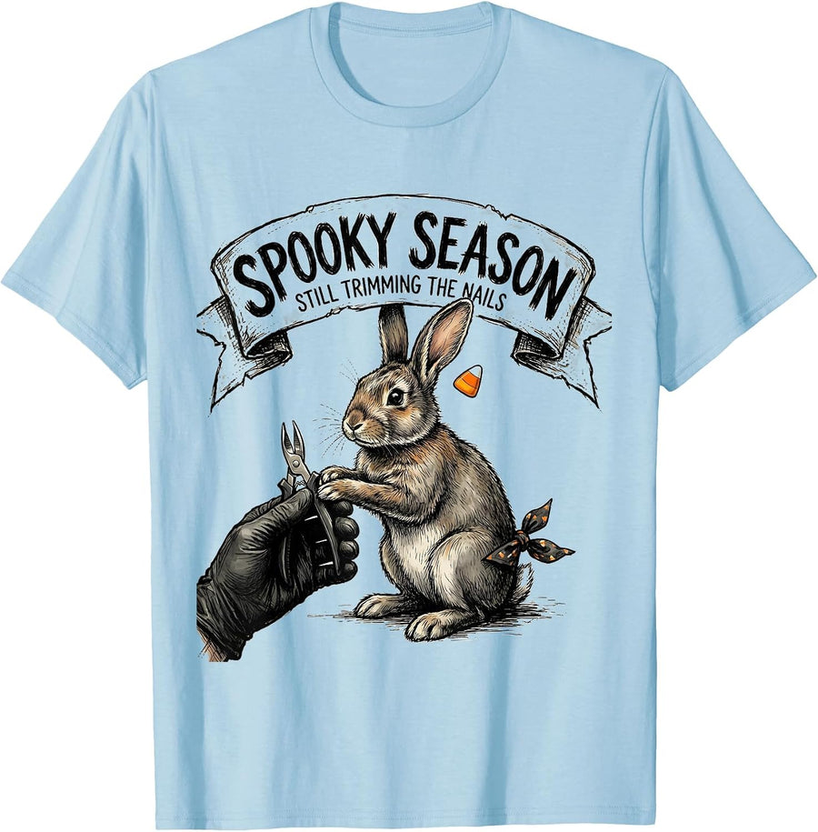 Men's Spooky Season, Still Trimming The Nails Vet Tech T-Shirt - Baby Blue