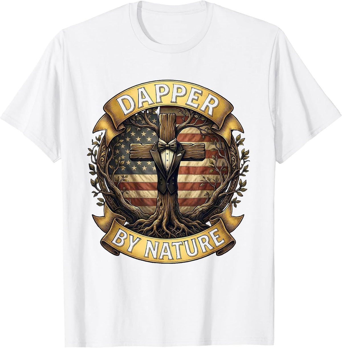 Men's Dapper By Nature Tuxedo Gentleman Design T-Shirt - White