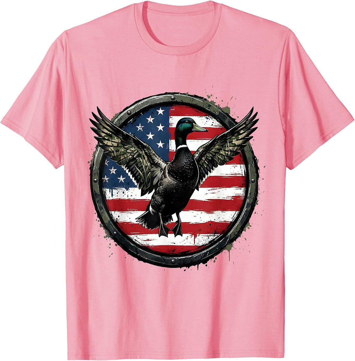 Men's Duck Camo Wings Spread Full Display Illustration T-Shirt - Pink