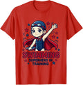 Men's SWIMMING SUPERHERO IN TRAINING Cartoon Girl Swimmer Gift T-Shirt - Red