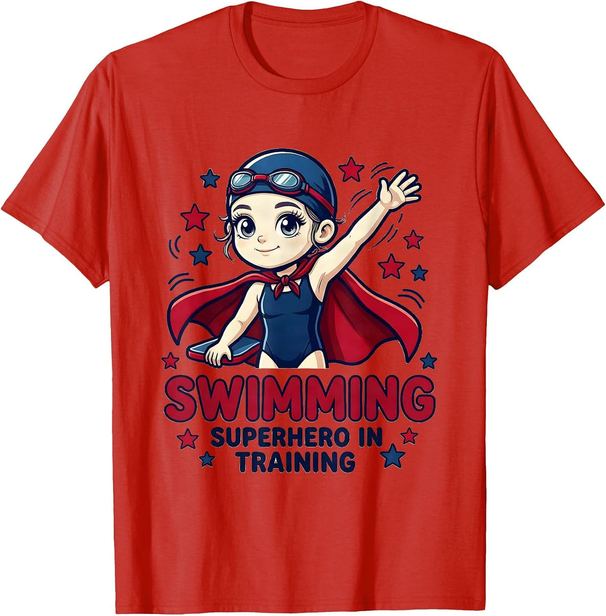 Men's SWIMMING SUPERHERO IN TRAINING Cartoon Girl Swimmer Gift T-Shirt - Red