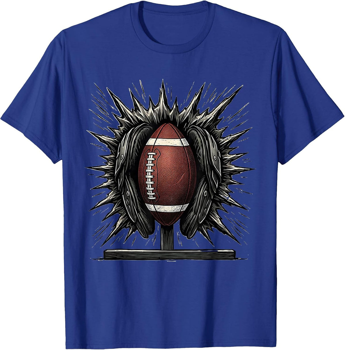 Men's Football Lineman Impact Graphic Linocut Humor T-Shirt - Royal Blue