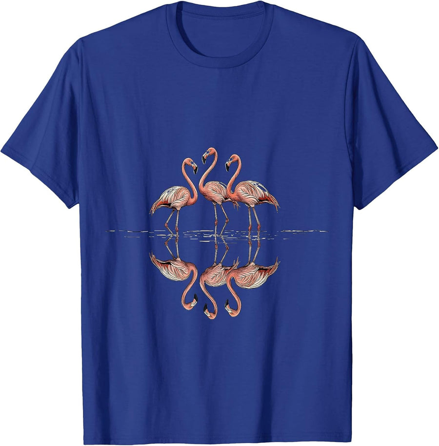 Flamingo Flock Reflection Serene Nature Design T-Shirt - Royal Blue