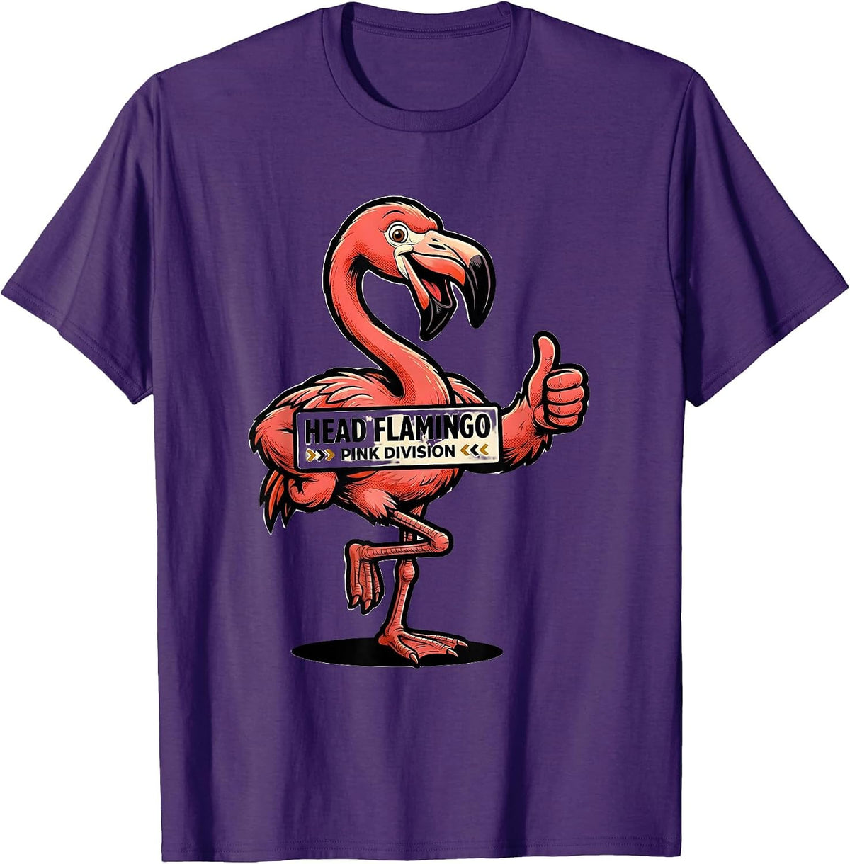 Men's Head Flamingo Pink Division Retro Advertising Mascot Novelty T-Shirt - Purple