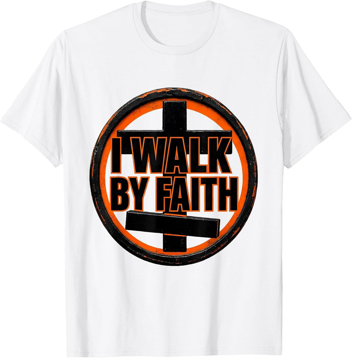 Men's I Walk By Faith Over Fear Inspirational Design T-Shirt - White