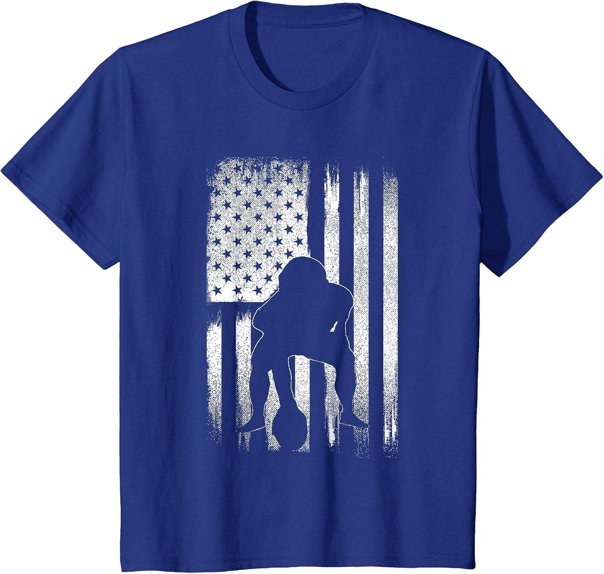 Patriotic USA Flag American Football Season Party Lineman T-Shirt - Royal Blue