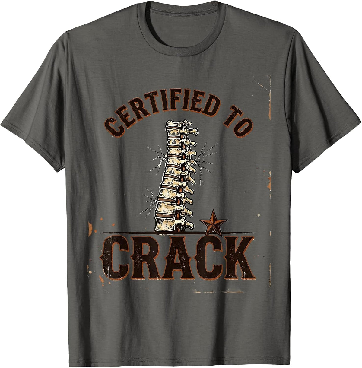 Men's Certified To Crack Vintage Chiropractor Spine Humor Gift T-Shirt - Asphalt Grey