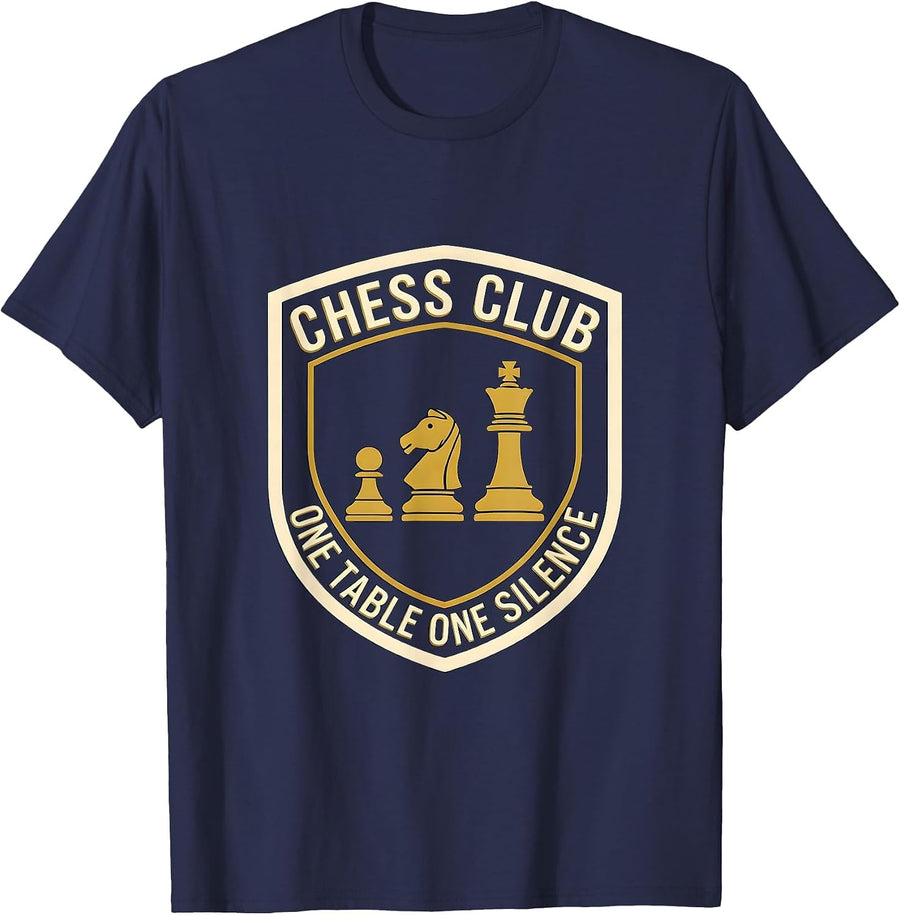 Chess Club One Table One Silence Funny Chess Player Humor T-Shirt - Navy Blue
