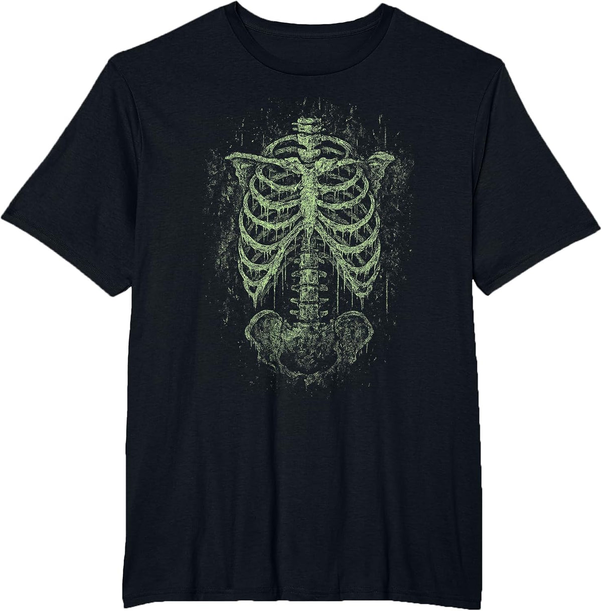 Green Skeleton Ribcage Goth Grunge Occult Death Dark Alt T-Shirt - Black
