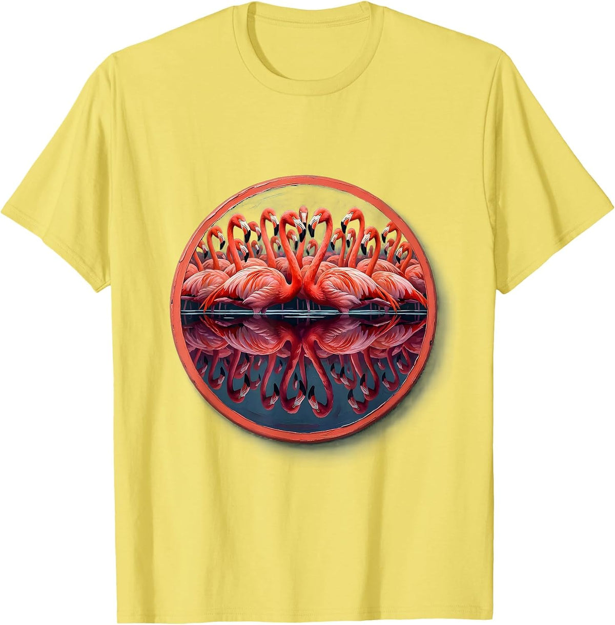 Men's Flamingo Flock Lake Reflection Safari Design T-Shirt - Lemon Yellow