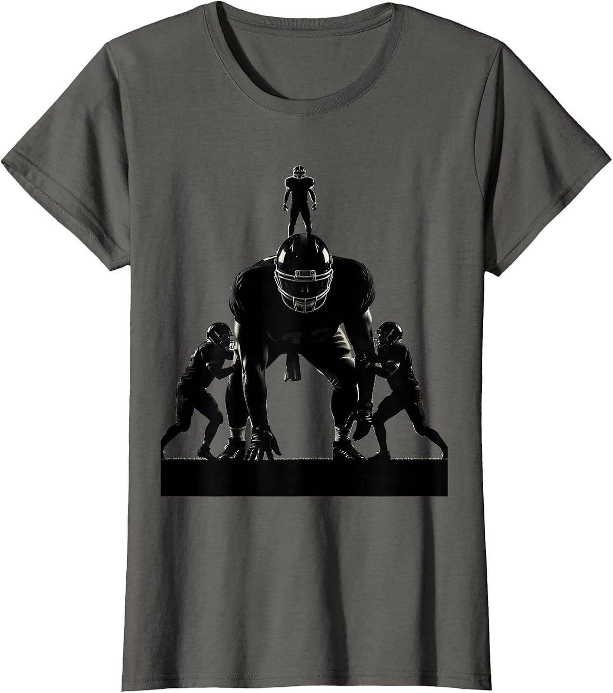 Women's Lineman Silhouette Football Fan Humor Casual Wear T-Shirt - Asphalt Grey