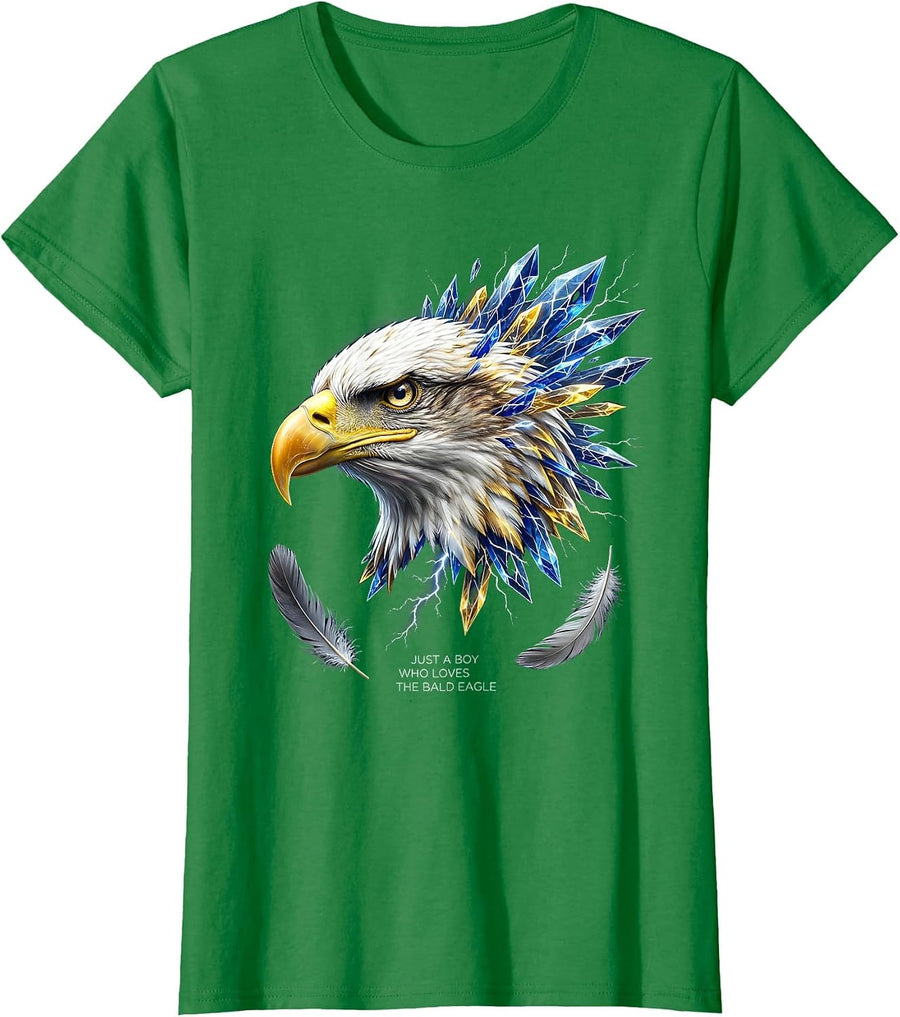 Women's Just A Boy Who Loves The Bald Eagle Patriotic Eagle Lover T-Shirt - Kelly Green
