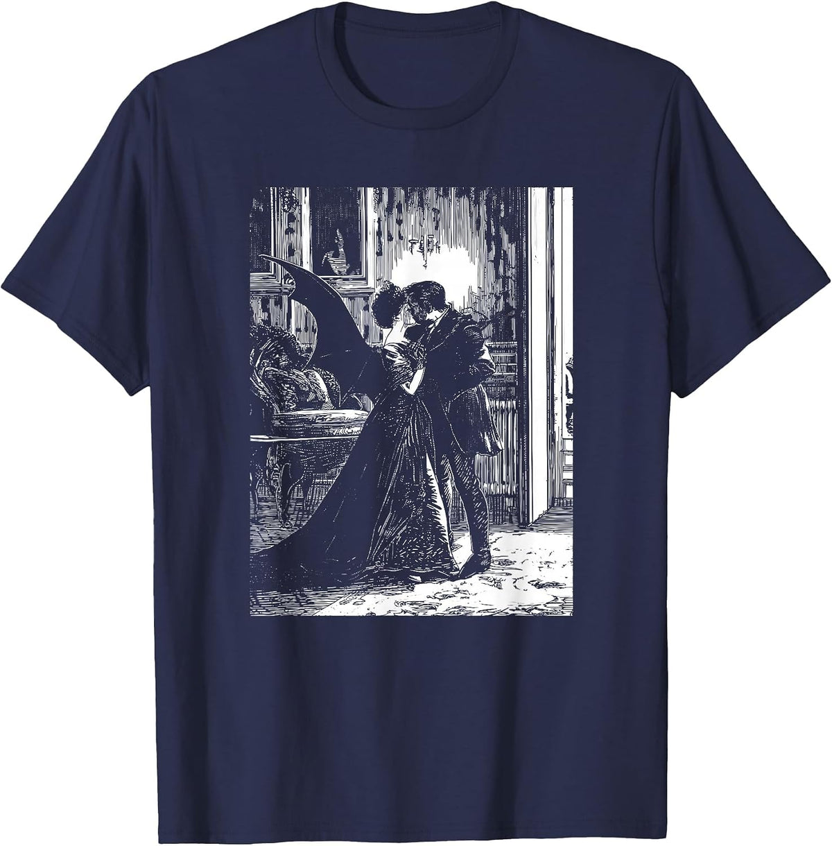 Vampire Kiss Romantic Gothic Gothic Grunge Old Aesthetics T-Shirt - Navy Blue
