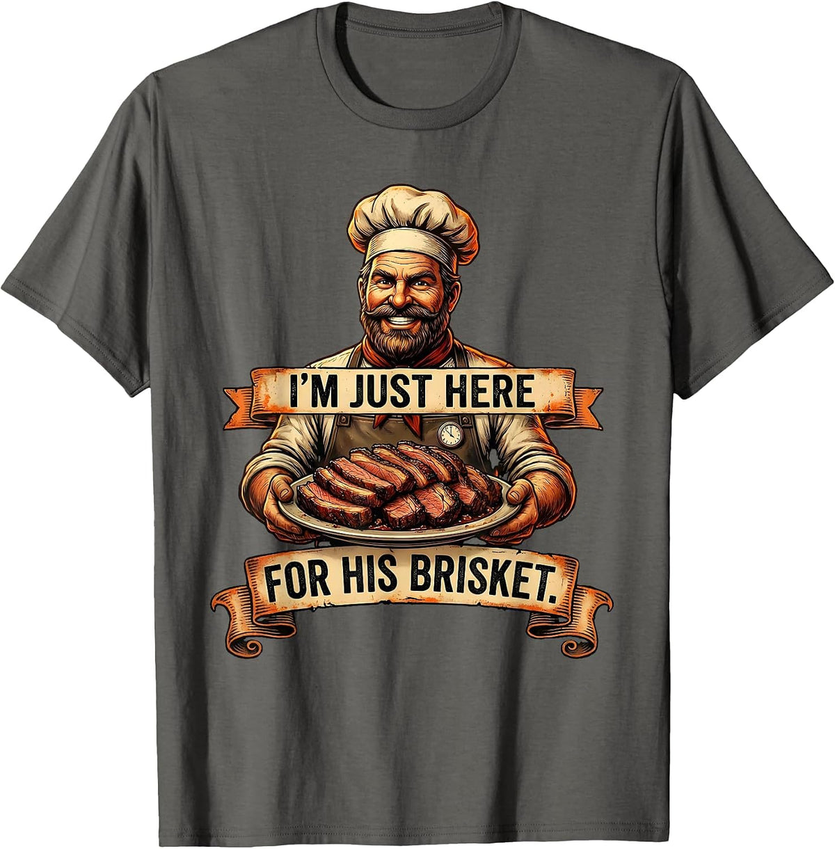 I'm Just Here For His Brisket Funny BBQ Vintage Grill Master T-Shirt - Asphalt Grey