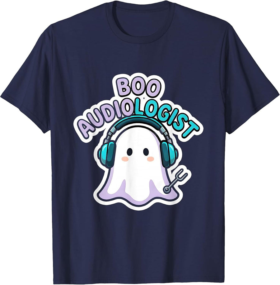Boo Audiologist Cute Ghost Halloween Audiology Humor T-Shirt - Navy Blue