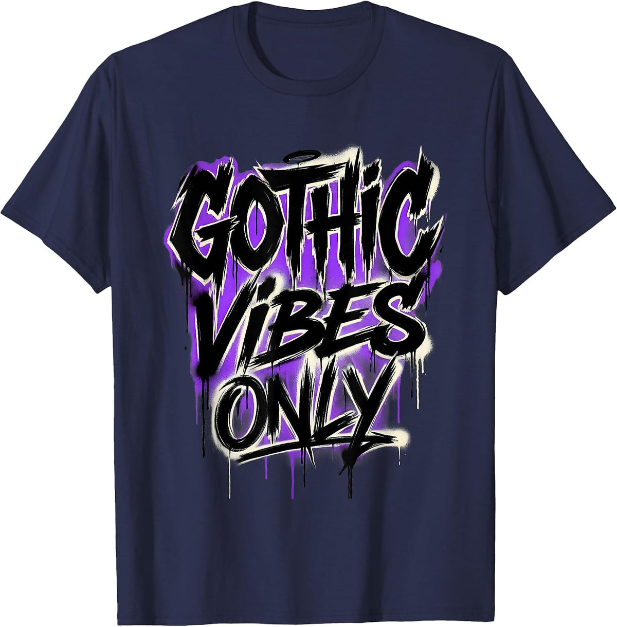 Gothic Vibes Only Dark Aesthetic Design T-Shirt - Navy Blue