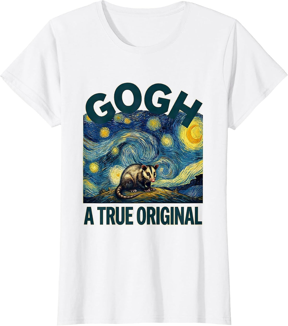 Gogh, A True Original Funny Opossum Van Gogh Starry Night T-Shirt - White