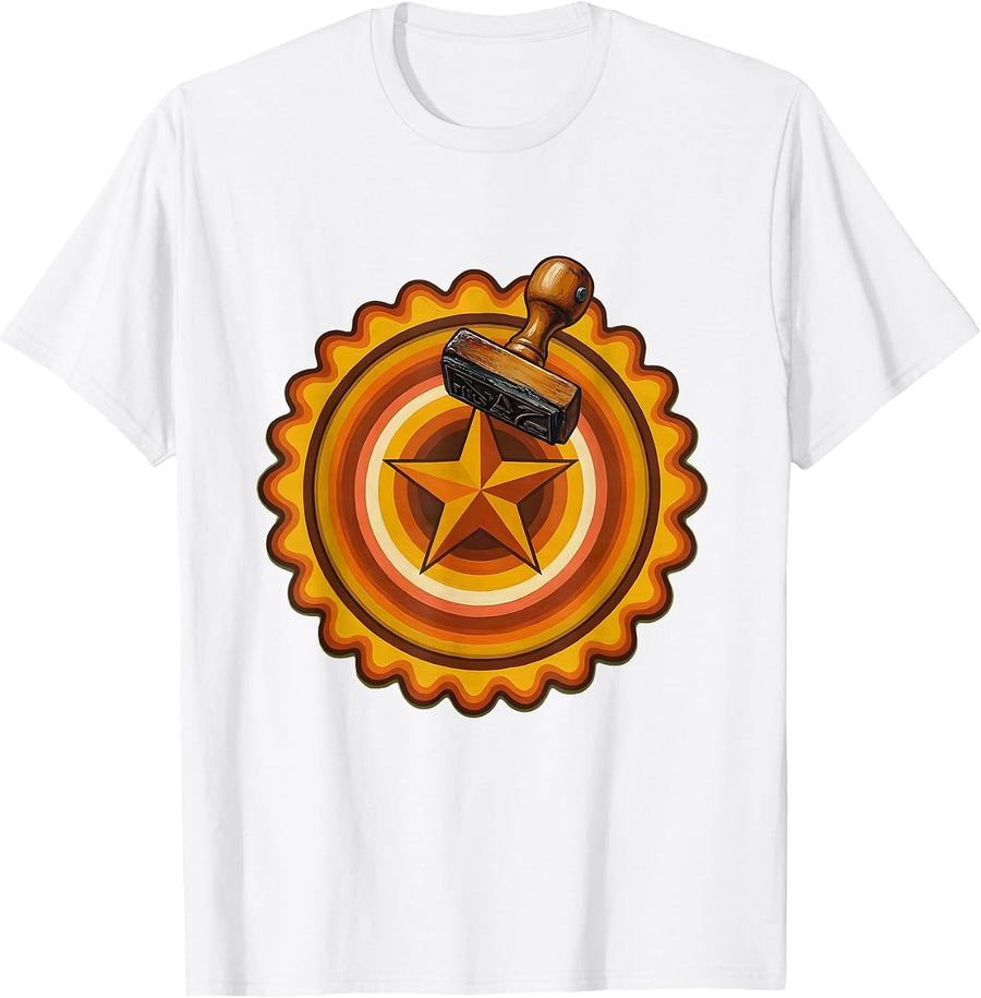 5th Grade Teacher Gold Star Stamp Illustration T-Shirt - White