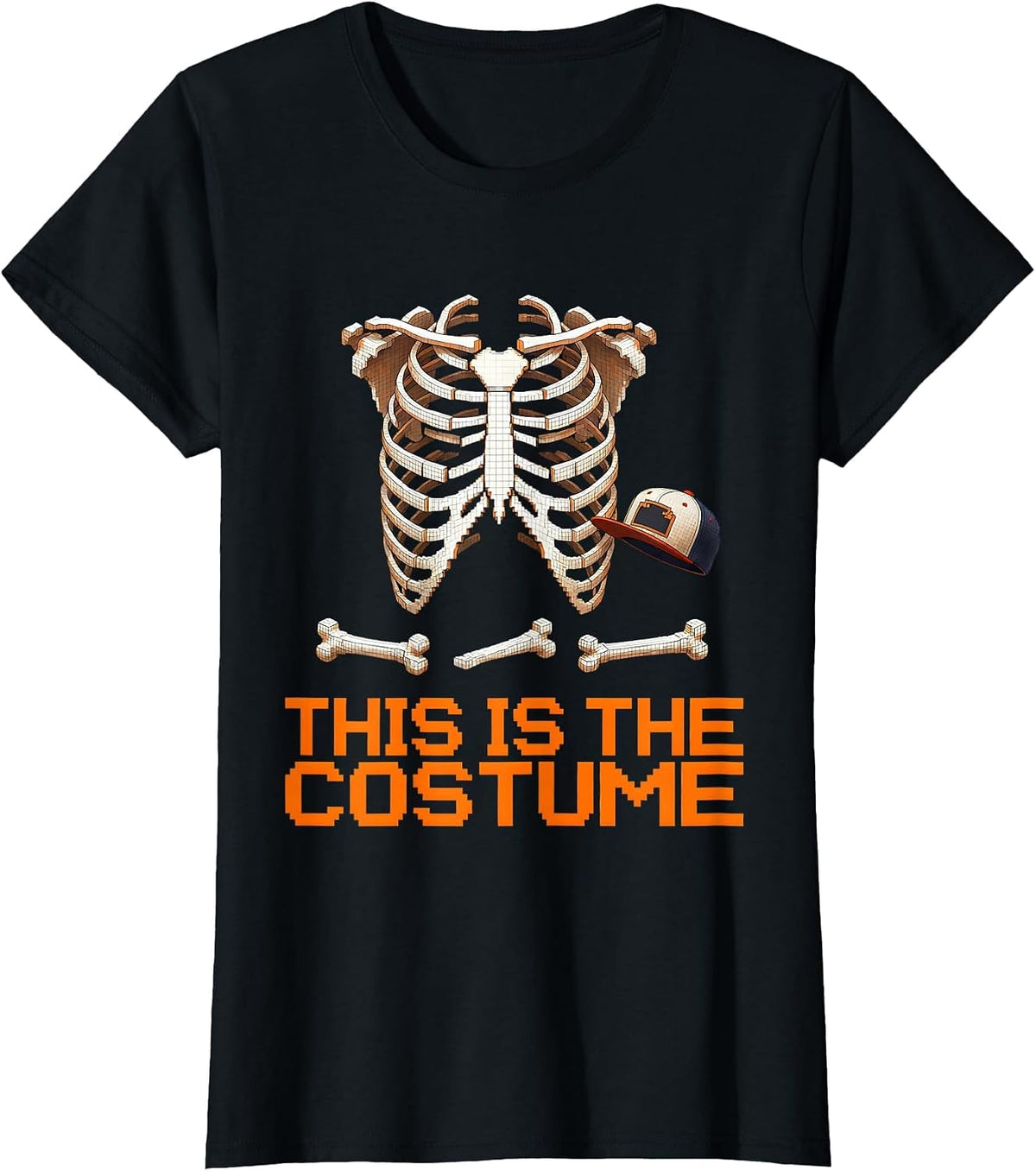 This Is The Costume Pixel Art Punk Rock Skeleton Halloween T-Shirt - Black