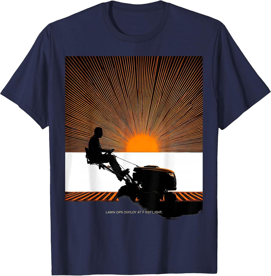 Lawn Ops Deploy At First Light Funny Lawn Mower Dad Gift T-Shirt - Navy Blue