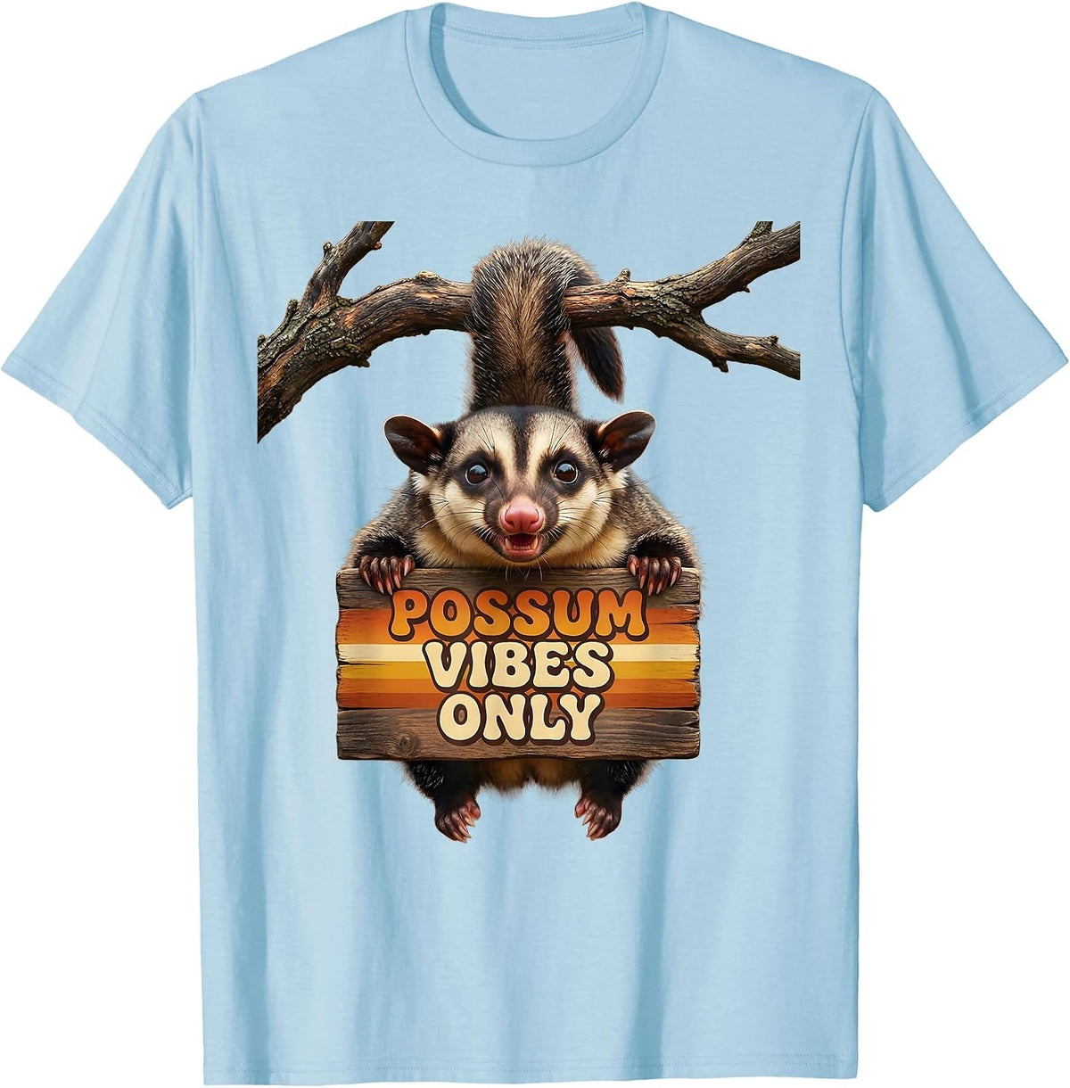 Men's Possum Vibes Only Funny Opossum Design T-Shirt - Baby Blue