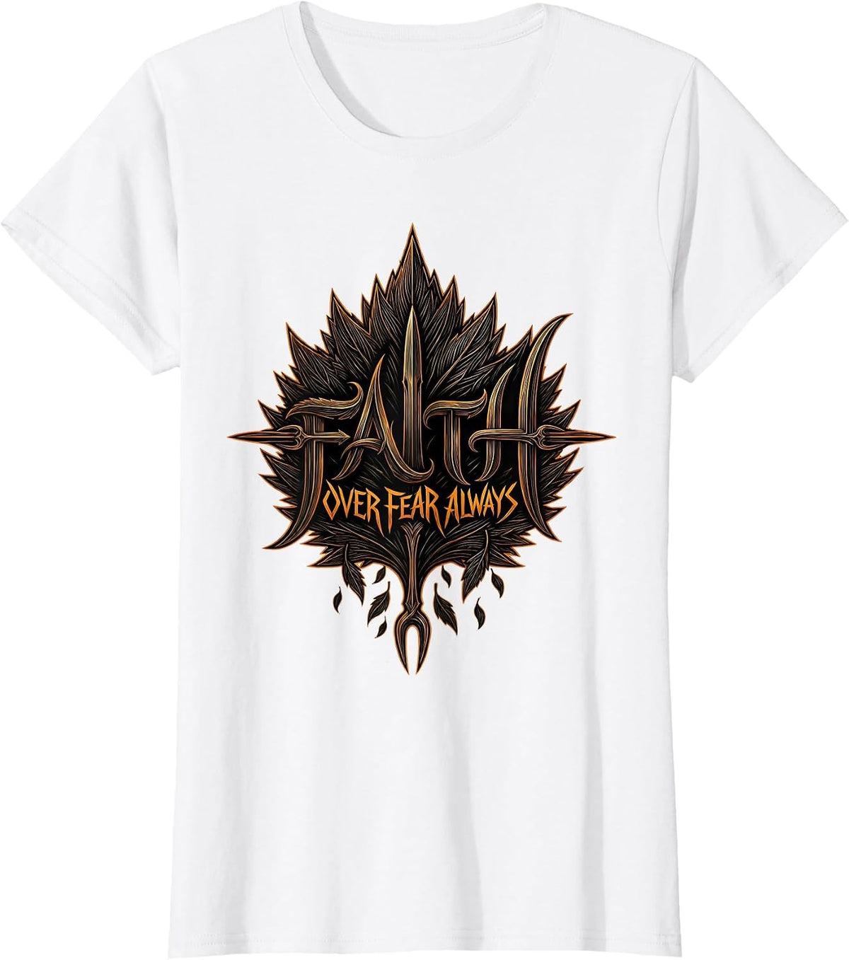 Faith Over Fear Fall Edition Falling Leaves Design T-Shirt - White