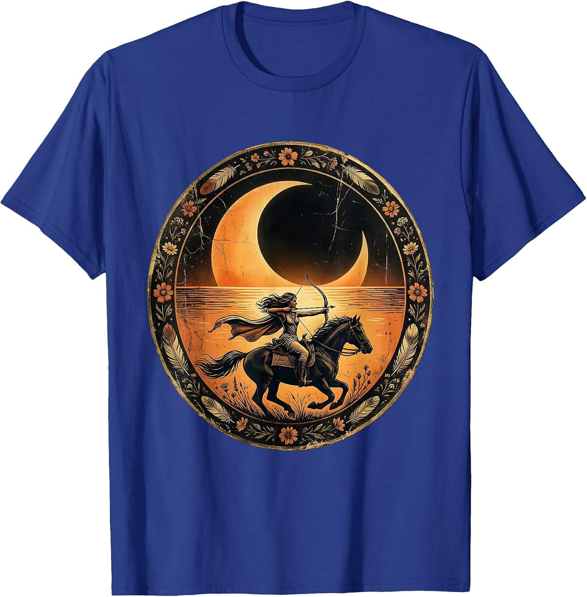 Archer on Horseback Dusk Western Riding Design T-Shirt - Royal Blue