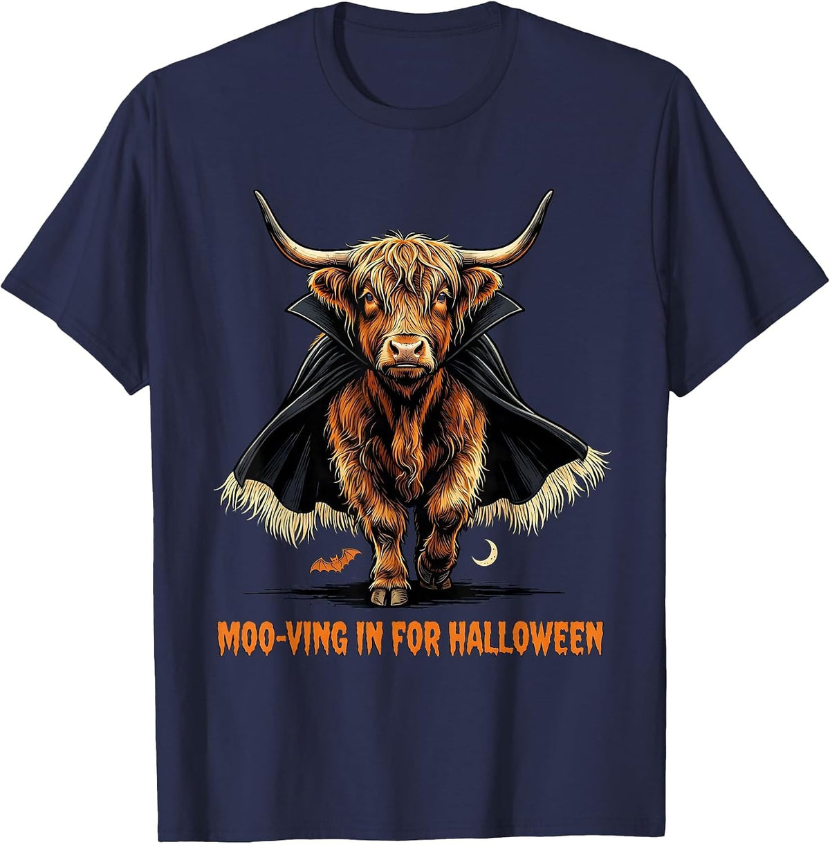 Men's Moo-ving In For Halloween Funny Highland Cow Ghost Costume T-Shirt - Navy Blue