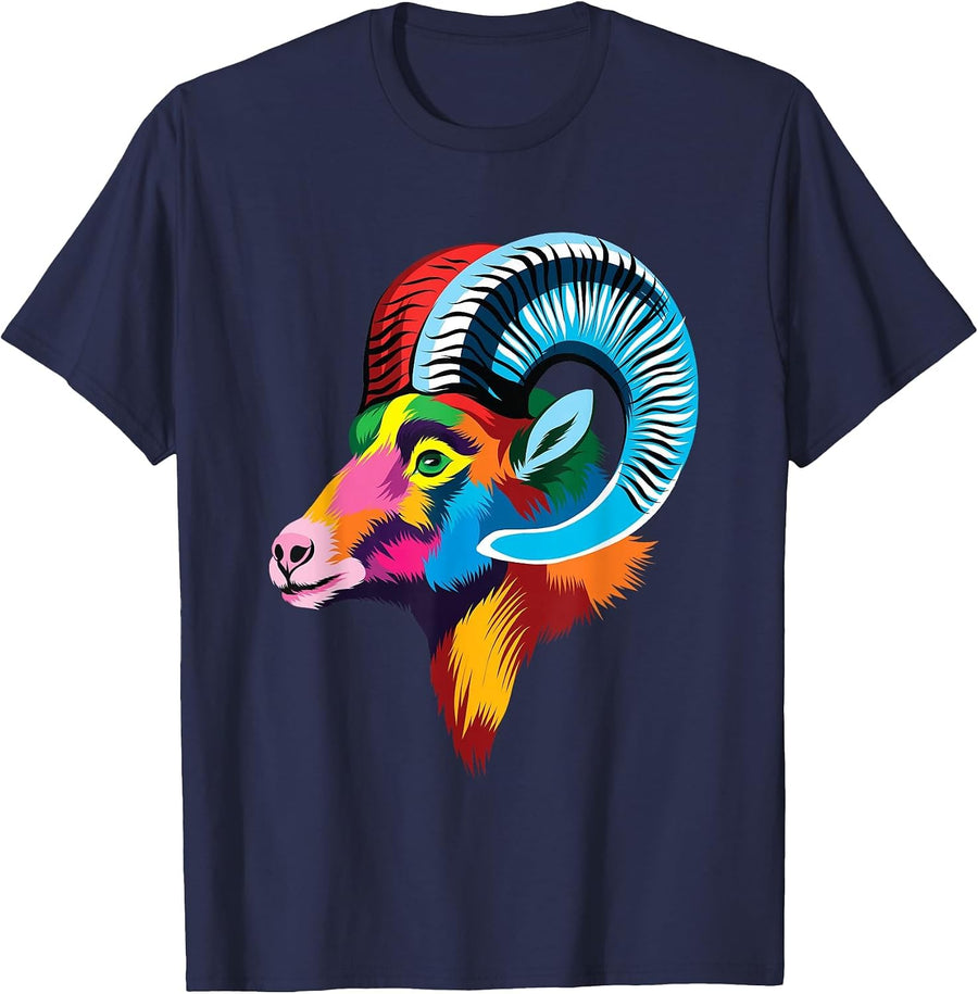 Colorful Bighorn Sheep ram Head for Lovers Big Horn Mountain T-Shirt - Navy Blue