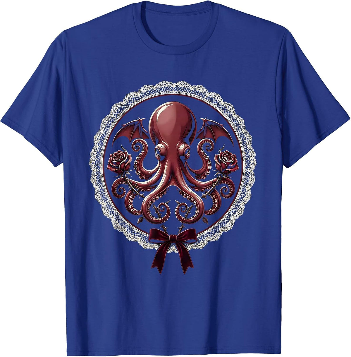 Men's Octopus Floral Tentacle Curl Art Design T-Shirt - Royal Blue