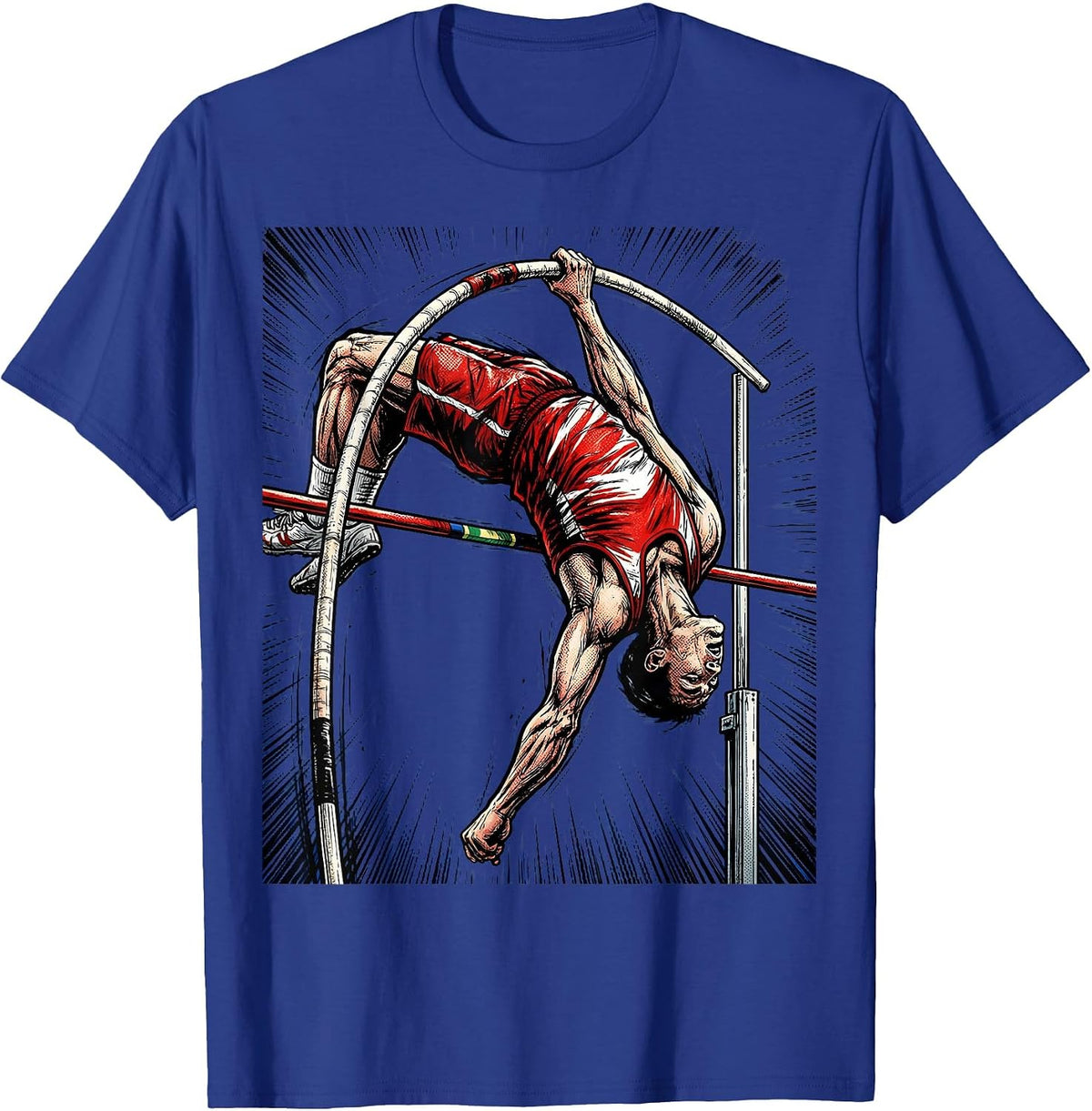 Pole Vaulter Clearing Bar Athletic Graphic T-Shirt - Royal Blue
