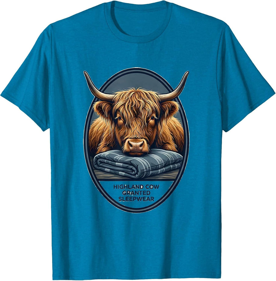 Highland Cow Granted Sleepwear Cute Farm Animal Lover T-Shirt - Sapphire Blue