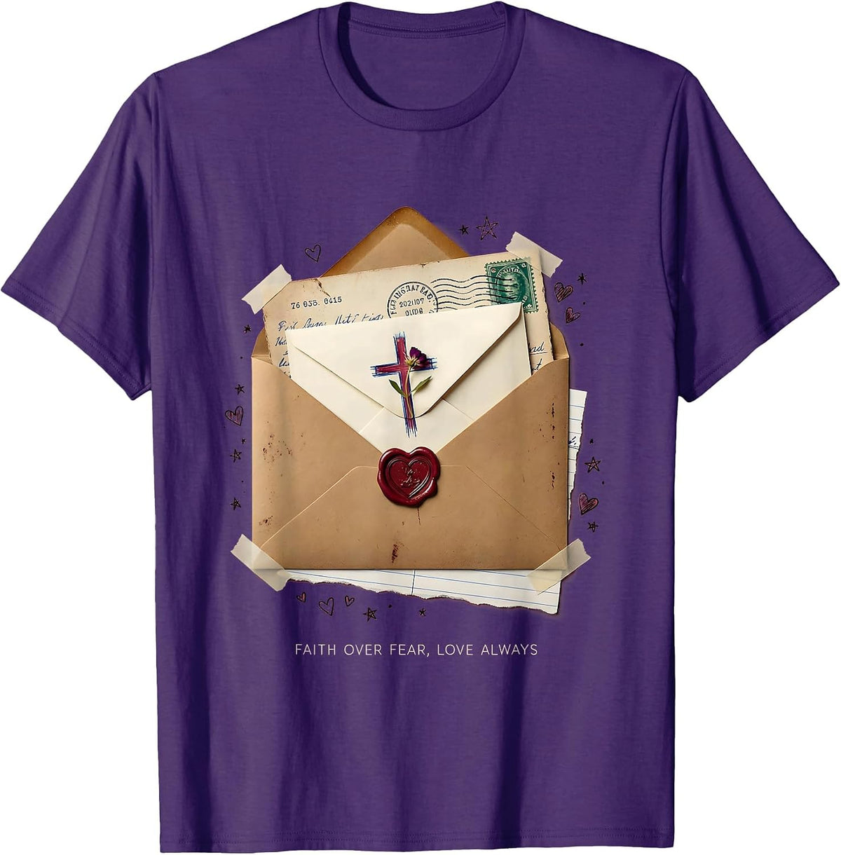 Men's Faith Over Fear Love Always Inspirational Design T-Shirt - Purple