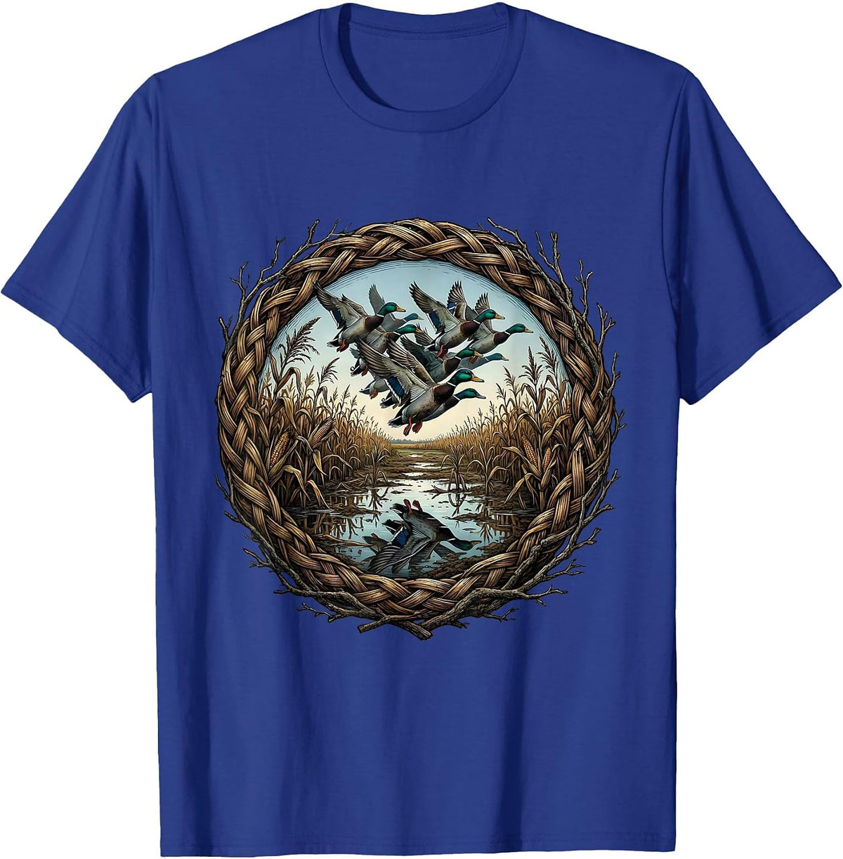 Men's Teal Duck Flooded Cornfield Bottomland Camo T-Shirt - Royal Blue