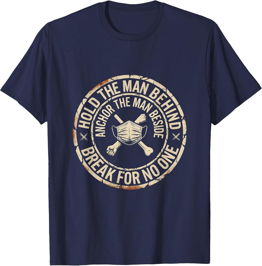 Hold The Man Behind Anchor Man Beside Funny Football Lineman T-Shirt - Navy Blue